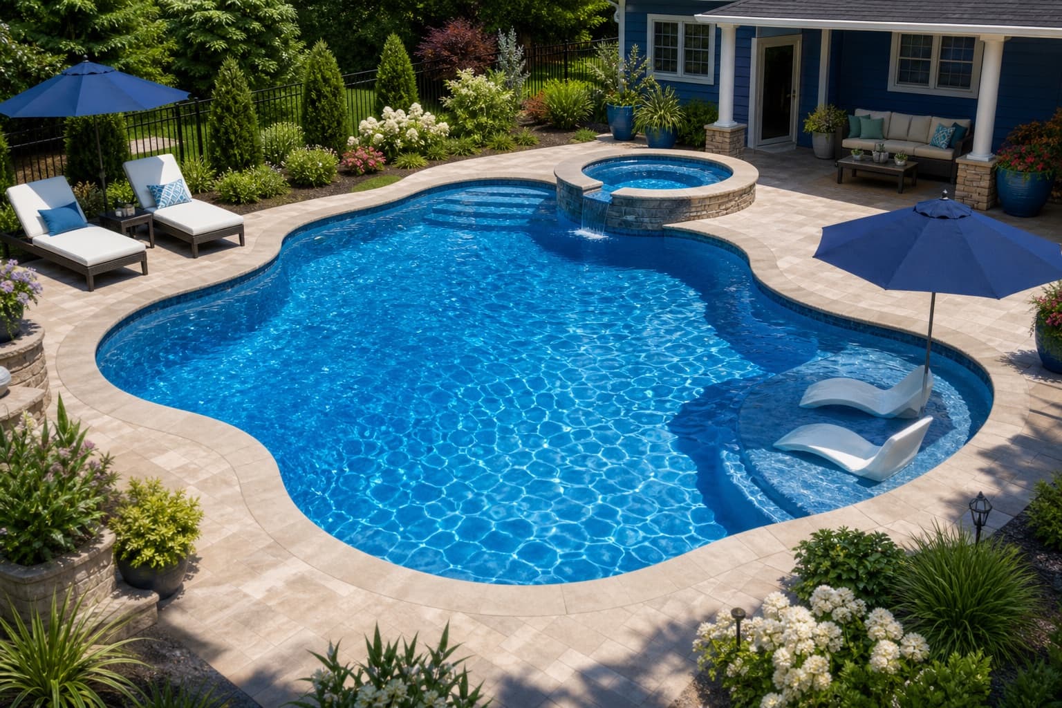 Sparkling residential backyard swimming pool